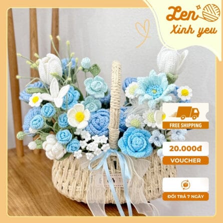 Giỏ hoa len Giấc Mơ Xanh