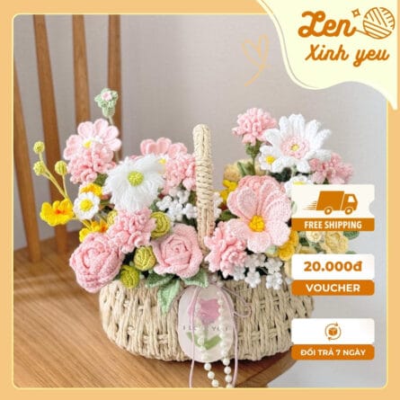 Giỏ hoa len Nắng Hồng