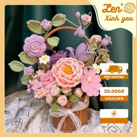Giỏ hoa len Mộng Mơ