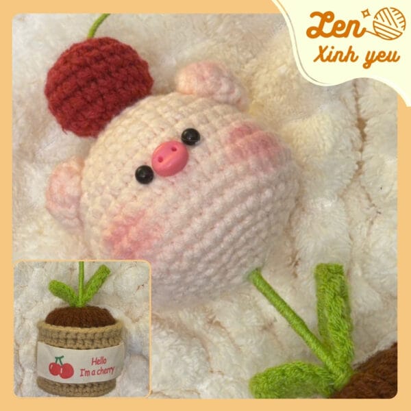 Chậu Heo Cherry Len Handmade 1
