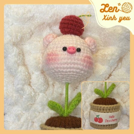 Chậu Heo Cherry Len Handmade