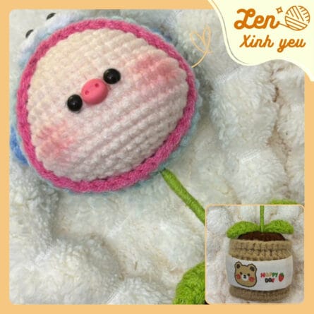 Chậu Heo Len Nón Ếch Handmade 1