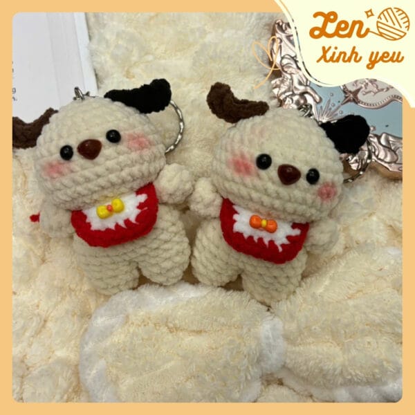 Móc Khóa Cún Sừng Nâu