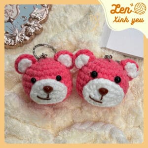 Móc Khóa Gấu Teddy Len Hồng Handmade 1