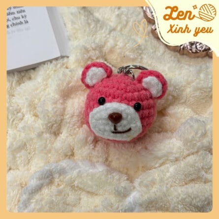 Móc Khóa Gấu Teddy Len Hồng Handmade