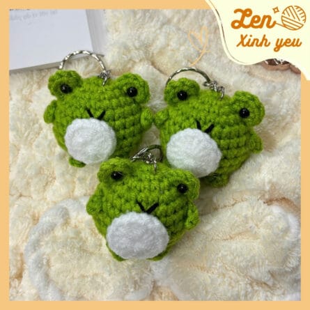 Móc Khóa Len Ếch Bông Xanh Handmade 3